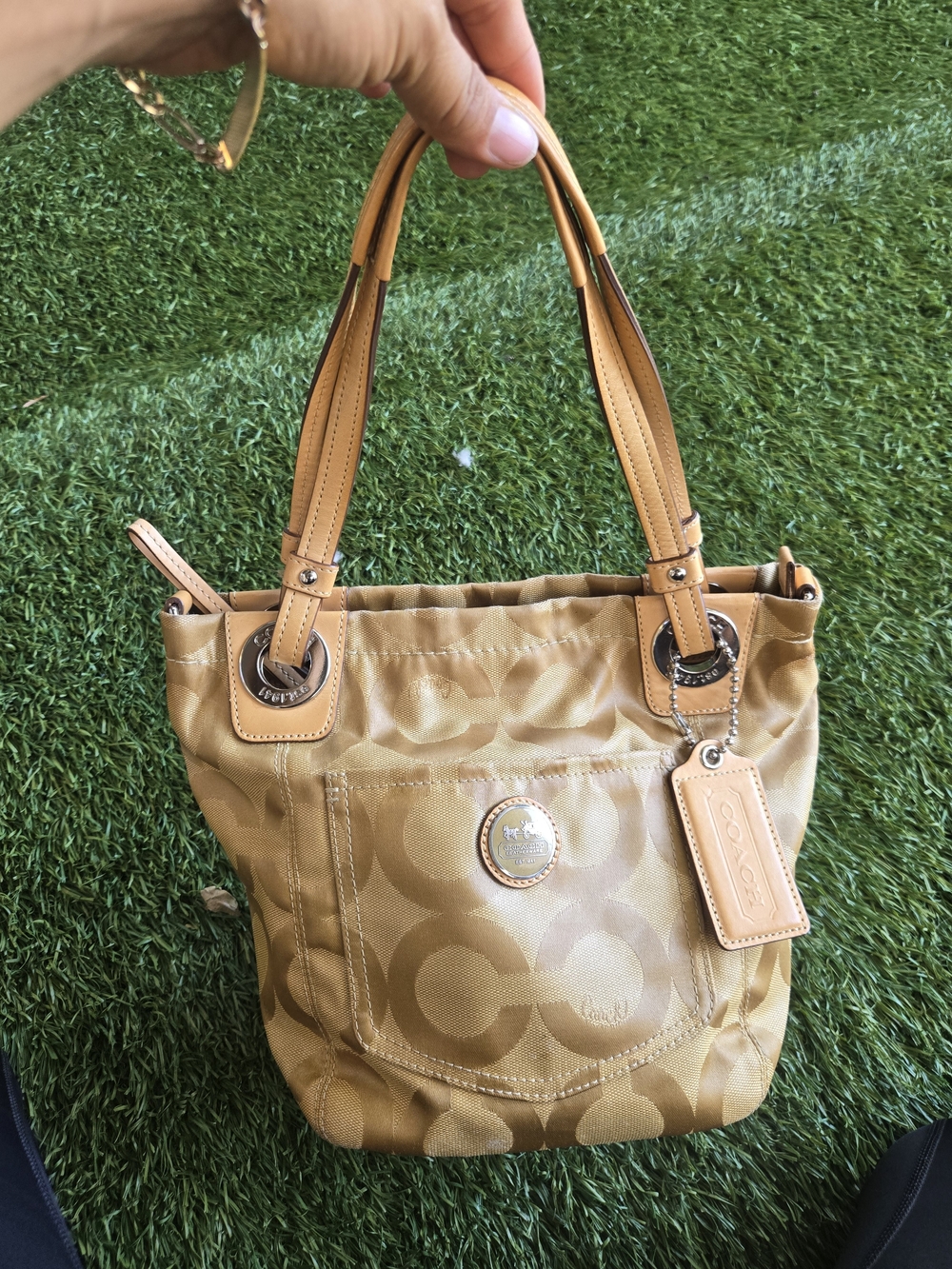 Coach Gold-Tone Signature Shoulder Mini Bag in Tan(2009)